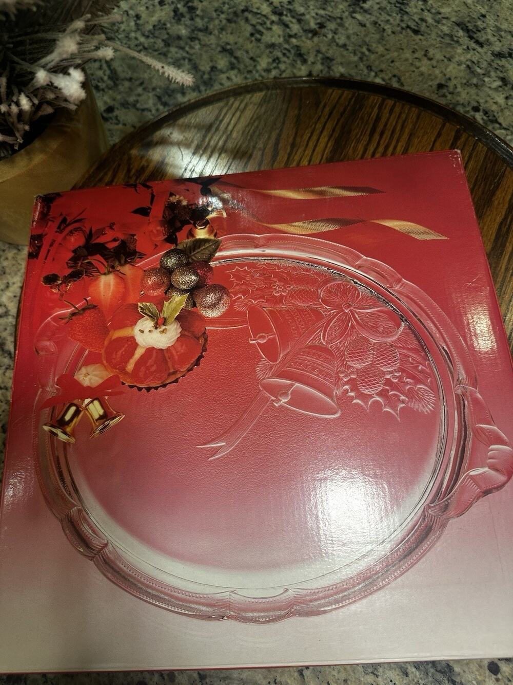 Vintage Mikasa Crystal Holiday Bells Cake Plate Collectible Serving Platter